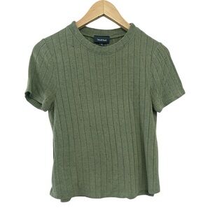 ModCloth Moss Green Ribbed Knit Top XS Minimalist cottagecore countryside muted